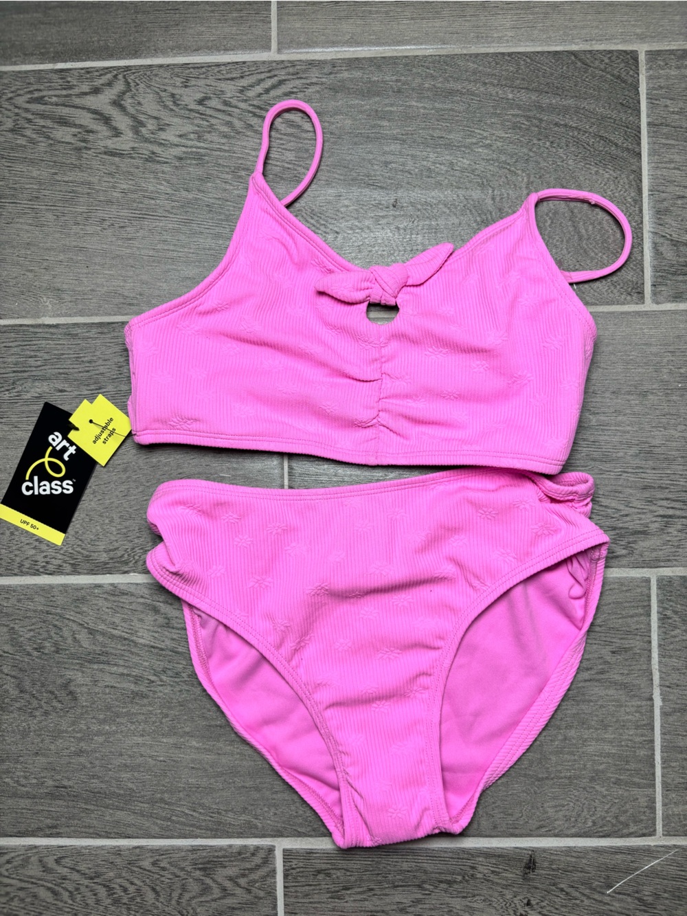 art class Pink Ribbed Two-Piece Swim Set for Kids